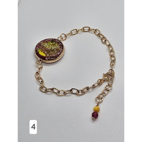 Vibrant Ocean Jasper Bracelet 14k Gold-Filled Adjustable Link Chain Choose Color - Picture 6 of 6